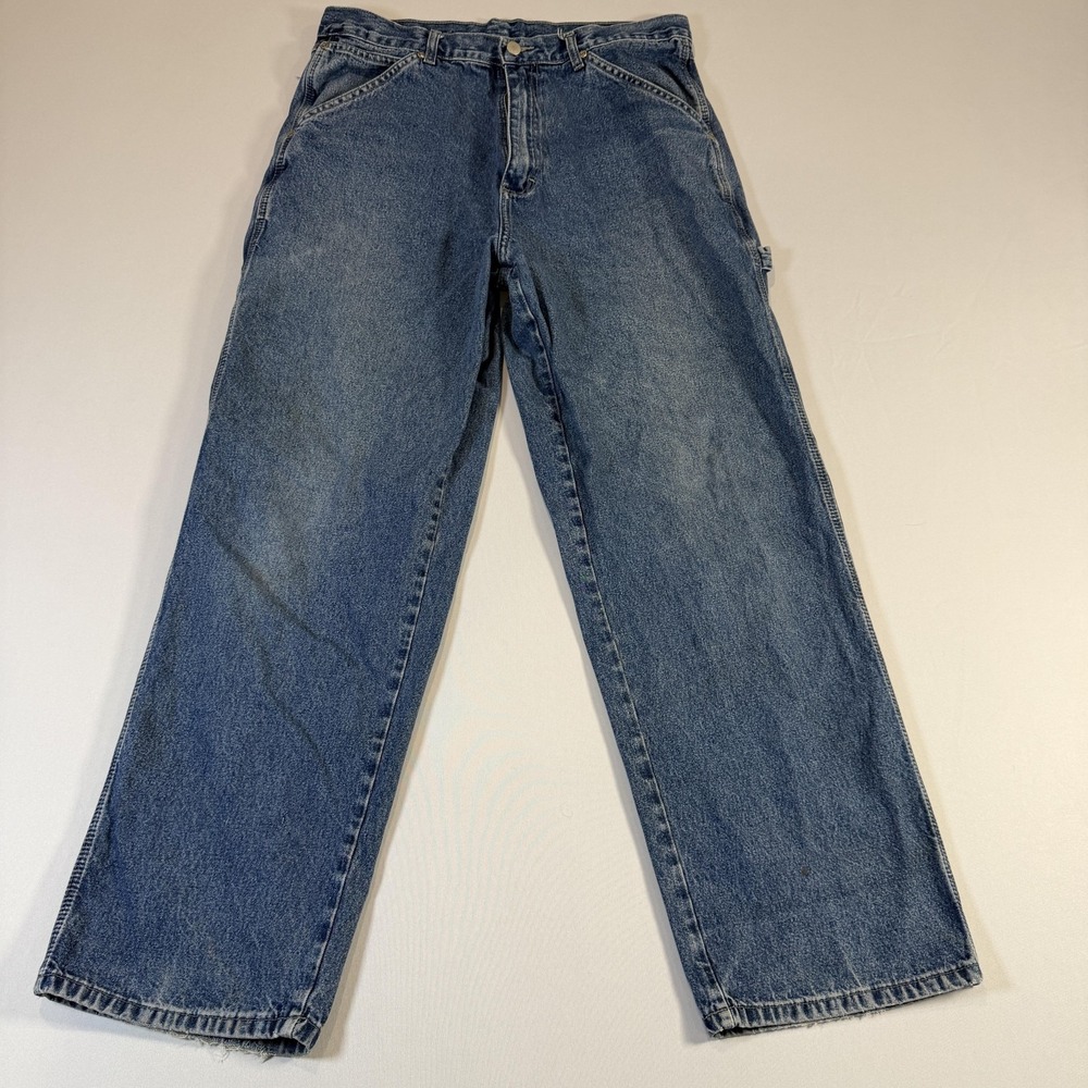 Wrangler Jeans Mens 34x32 Medium Wash Blue Carpenter Relaxed Fit Straight Leg